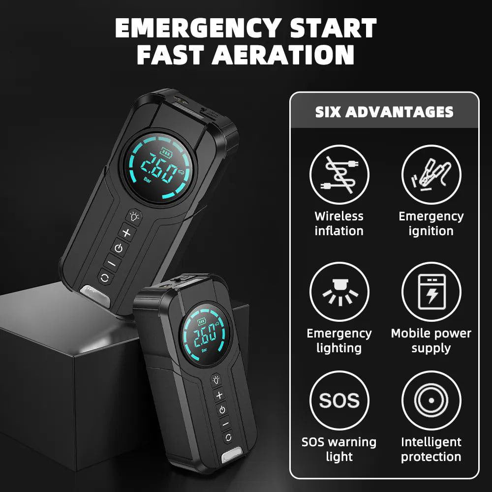 MasterFixTools™Portable Electric Tyre Inflator 4 in 1 with car charger, powerbank and flashlight